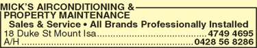 Mick's Airconditioning & Property Maintenance - Holiday Find 2